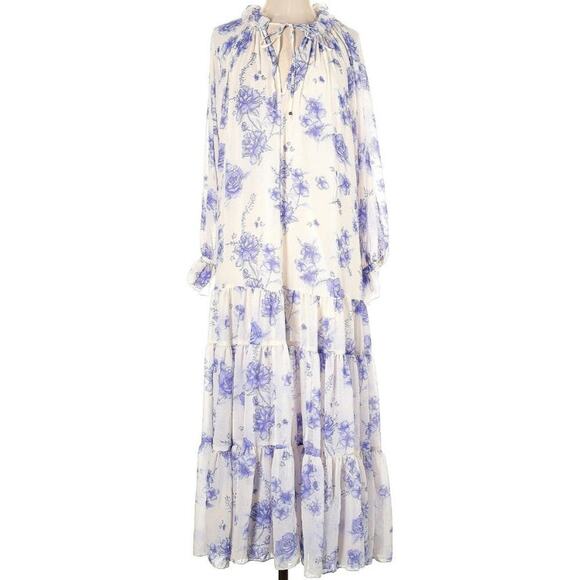 Free People Feeling Groovy Sheer White Blue Floral XS Maxi Dress - Picture 4 of 11